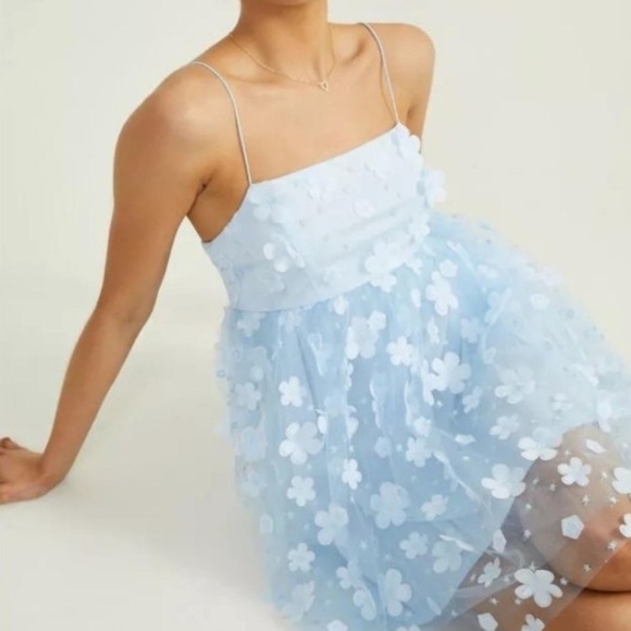 ALTARD STATE AURORA BLUE FLORAL MESH BABYDOLL DRESS SMALL - Picture 7 of 7